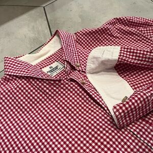 REIGNING CHAMP COTTON BUTTON DOWN SHIRT PLAID GINGHAM BEACHY